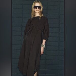 Zara Brown Midi Dress with Balloon Sleeves